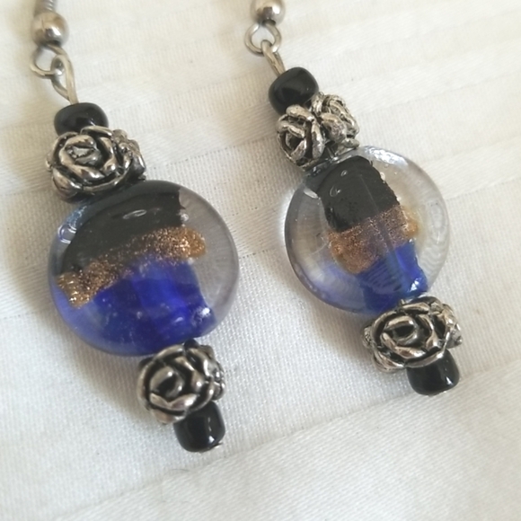 Vintage Silver Rose Glass Earrings - Picture 2 of 5